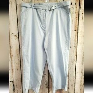 Lands' End 16P Preppy Cropped Pants Capris blue white striped Seersucker NEW